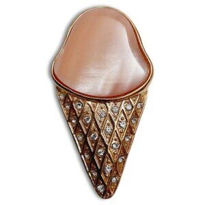 BUTLER Signed Vintage Peach Pearly Enamel Ice Cream Brooch Jewelry Goldtone Pin